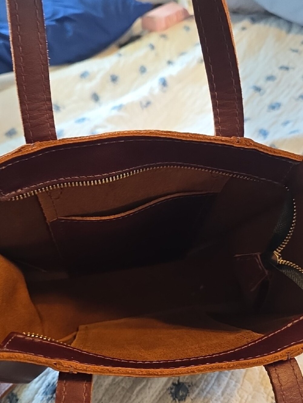 Portland Leather Brown Leather Lola Crossbody Tote with Top Handles - Picture 6 of 9